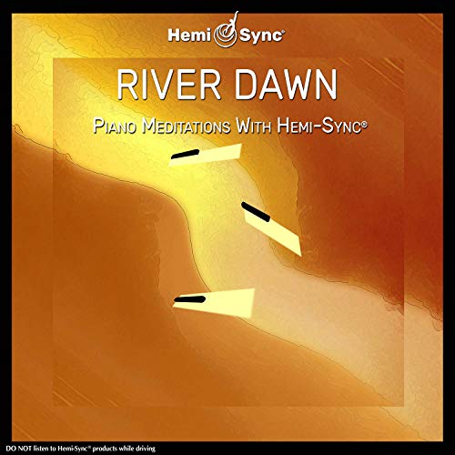 "CD cover with abstract orange background and white text 'River Dawn Piano Meditations'."