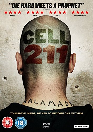 DVD cover featuring the back of a shaved head with Cell 211 tattooed on it.