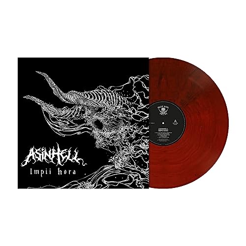 Red vinyl record with black cover art featuring a skeletal demon illustration.