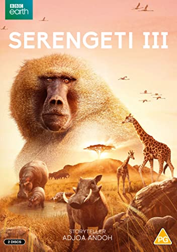DVD cover for Serengeti III featuring a large baboon, giraffes, and other African wildlife.