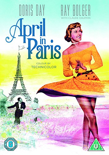 DVD cover for April in Paris featuring Doris Day and the Eiffel Tower.