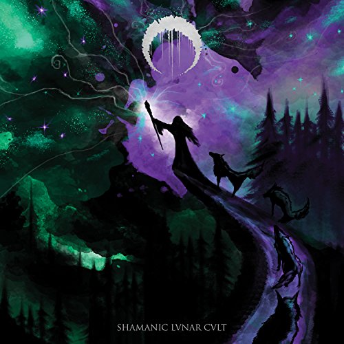Dark fantasy album cover with a silhouetted figure, wolves, and a full moon.