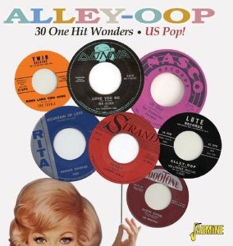 "CD cover with 7 vinyl records and a woman's head, titled 'Alley-Oop'."