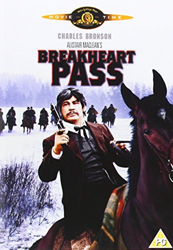 Movie poster for "Breakheart Pass" featuring Charles Bronson on horseback.