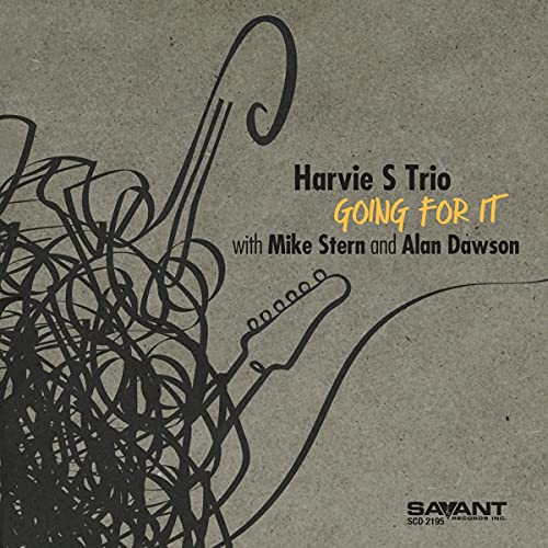 CD cover for Harvie S Trio’s “Going For It” with abstract line art.