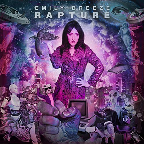 Album cover for Emily Breeze’s “Rapture” featuring a woman and surreal imagery.