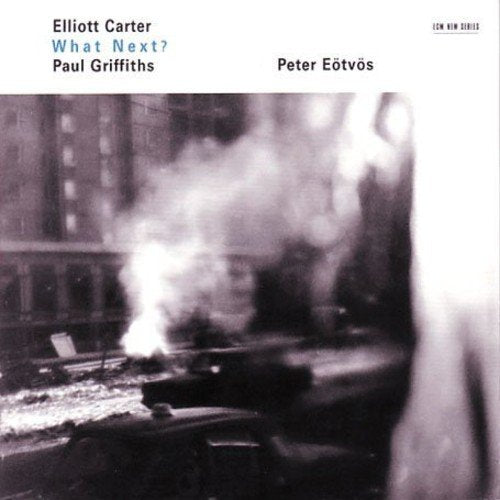 "Black and white cityscape CD cover with smoke and cars, featuring text at the top."