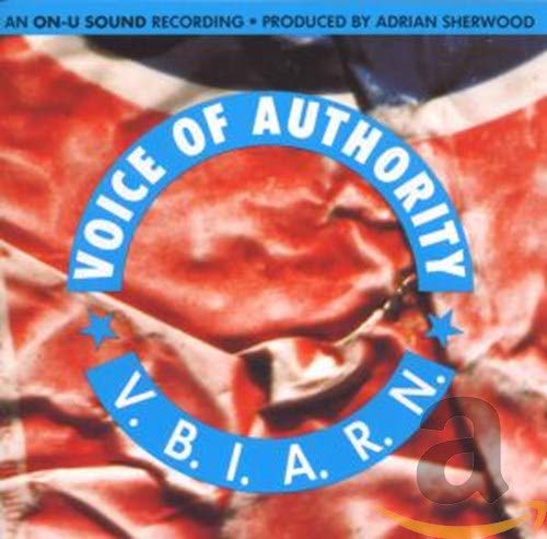 "Album cover with blue circular logo and crumpled American flag background."