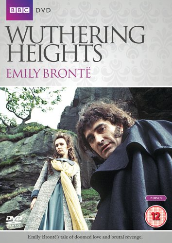 "Wuthering Heights DVD cover featuring a man and woman standing outdoors, rocky background."