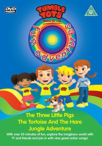 "Tumble Tots: Fun Adventures" DVD cover featuring cartoon children and a dog on a colorful background.