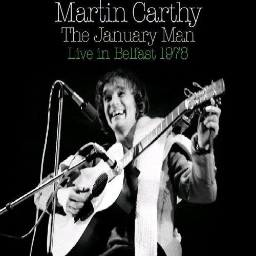 Black-and-white album cover featuring Martin Carthy playing guitar on stage with text overlay.