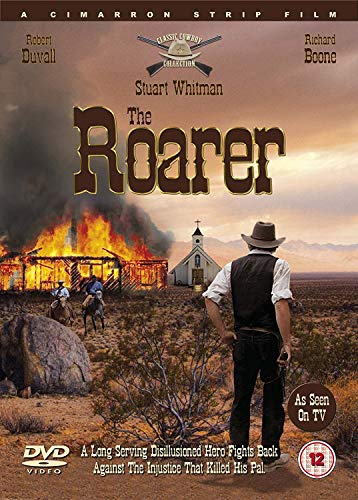 DVD cover for "The Roarer" featuring a cowboy and burning building.