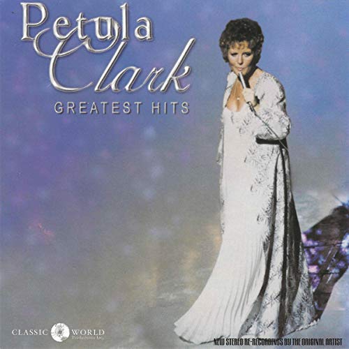 Petula Clark's "Greatest Hits" CD cover featuring her in a white gown.