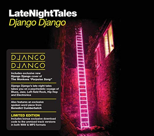 CD cover: dark brick wall, illuminated pink ladder, text “Django Django”.