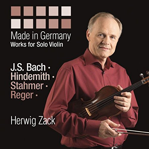 "CD cover featuring a man holding a violin, with text and colored squares."