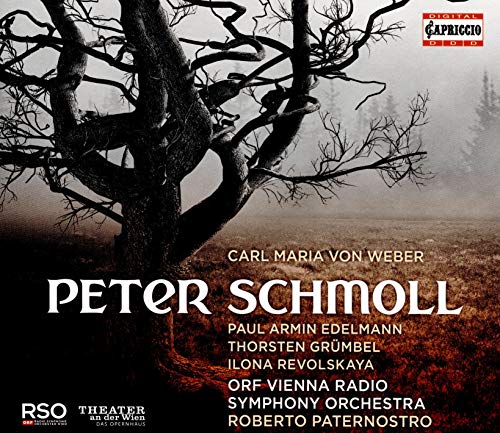 CD cover for Carl Maria von Weber’s “Peter Schmoll” with a bare tree.