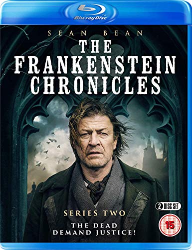 "The Frankenstein Chronicles" Blu-ray case featuring Sean Bean, with Gothic arches and cloudy sky.