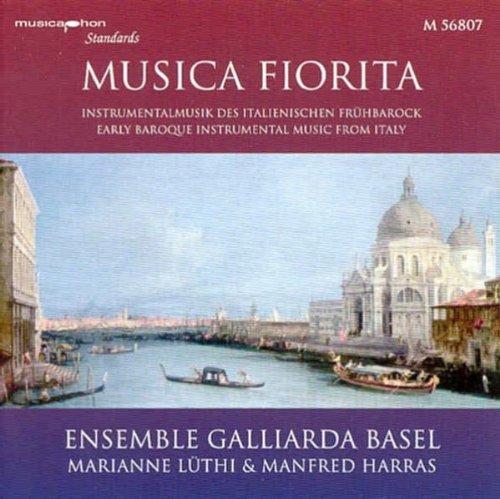 "CD cover with a painting of a canal and buildings, red and purple borders."