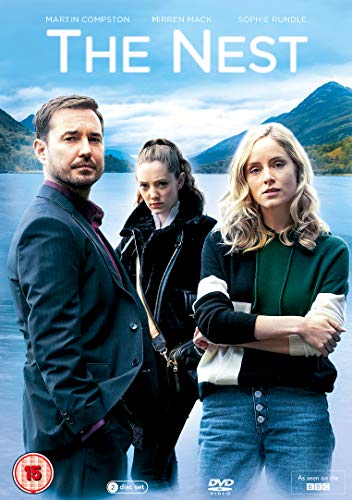 DVD cover for "The Nest" featuring three people against a lake backdrop.
