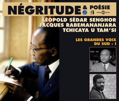 CD cover featuring Léopold Sédar Senghor and other poets, black and white photos.