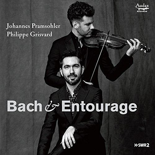 Black and white CD cover featuring two men, one playing a violin.