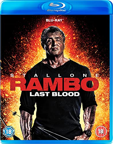 Blu-ray cover for "Rambo: Last Blood" featuring Sylvester Stallone.