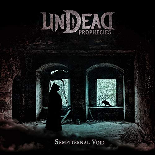 Album cover: hooded figure stands in a stone archway with a raven.