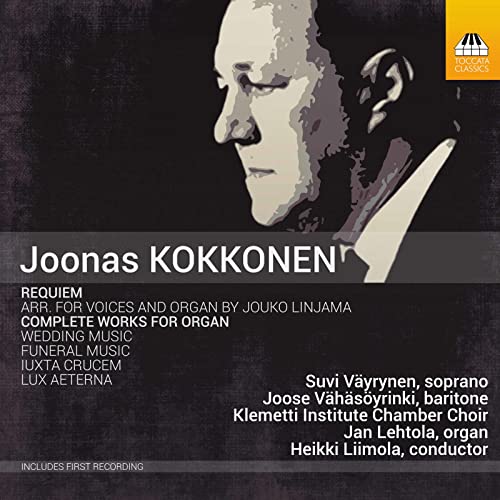 CD cover featuring a grayscale portrait of composer Joonas Kokkonen.