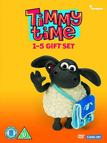 "Black sheep with a blue satchel on an orange and yellow DVD cover."