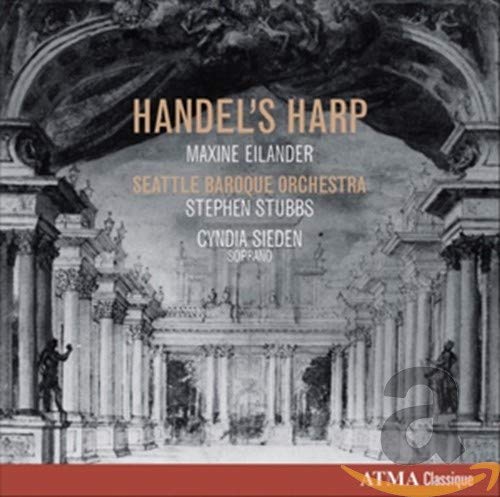 CD cover for "Handel's Harp" featuring classical architecture and text.