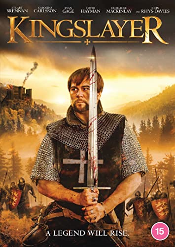 DVD cover for "Kingslayer" featuring a man in armor holding a bloody sword.