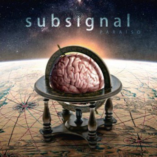 Subsignal "Paraiso" album cover: brain in globe over map, starry sky.