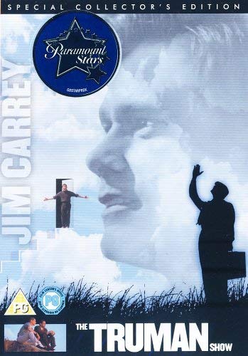 DVD cover for "The Truman Show" featuring Jim Carrey against a sky.