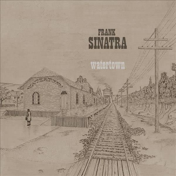 Frank Sinatra’s “Watertown” CD cover: sketched train station scene.