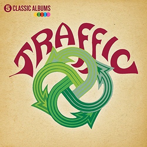 "CD cover with 'TRAFFIC' in red, green arrows, and '5 CLASSIC ALBUMS' on beige background."