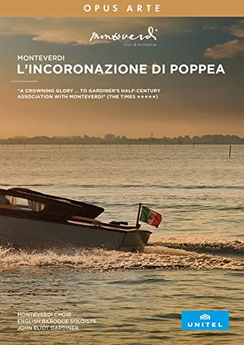 DVD cover for Monteverdi's *L'incoronazione di Poppea* opera, featuring a boat.