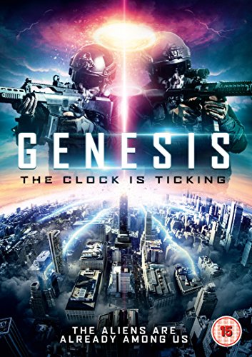 "Sci-fi DVD cover featuring soldiers and a cityscape with 'Genesis' title prominently displayed."