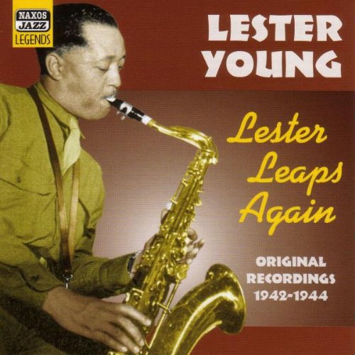 Jazz album cover with man playing saxophone, red background, and white and yellow text.