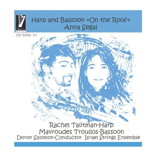 CD cover featuring portraits of a harpist and bassoonist in blue tones.