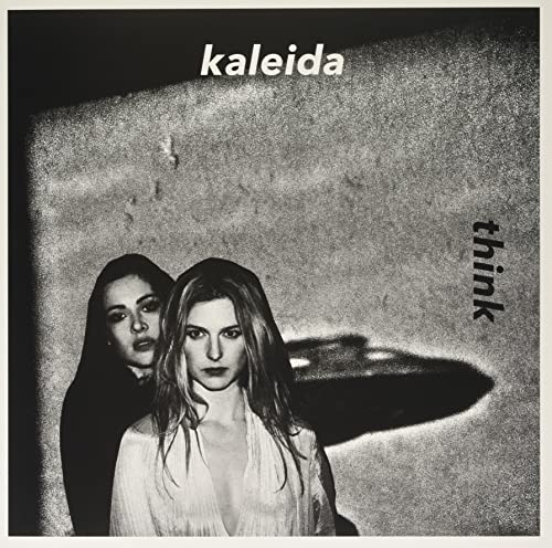 Black and white album cover with two women and text "kaleida think".