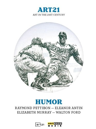 The image is a DVD cover featuring a circular illustration of a baseball scene. Alt text: DVD cover with baseball players illustration and "ART21 HUMOR" text on white background.