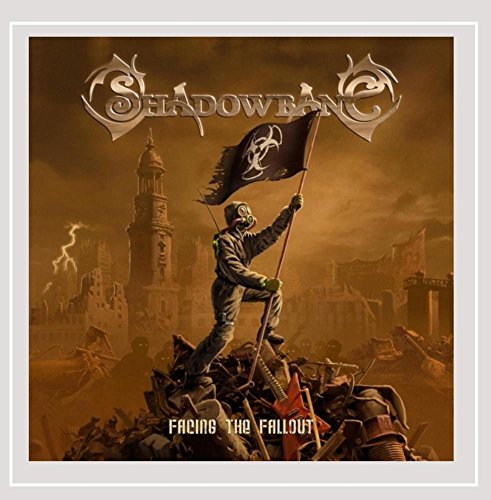 Post-apocalyptic album cover with figure in gas mask holding a flag.