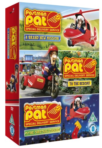 Red DVD box set featuring Postman Pat in various scenes with his vehicle.