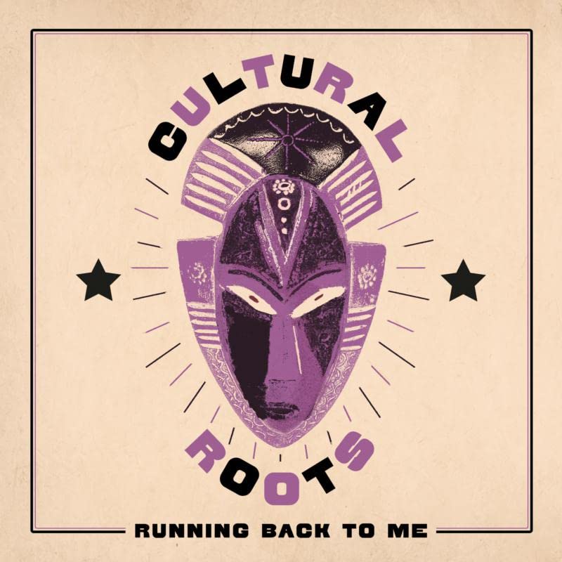 Vinyl album cover featuring a purple and brown African mask design.
