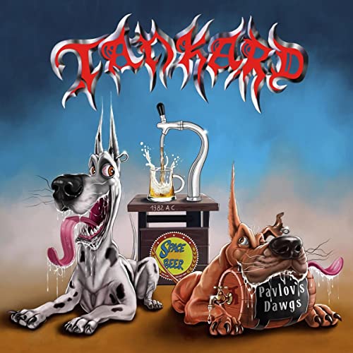 CD cover for Tankard’s “Pavlov’s Dawgs” featuring two dogs and a beer tap.
