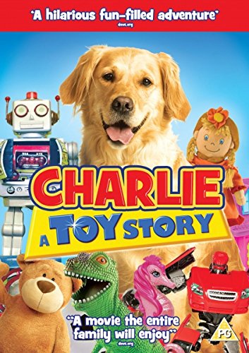 DVD cover for "Charlie A Toy Story" featuring a golden retriever and toys.