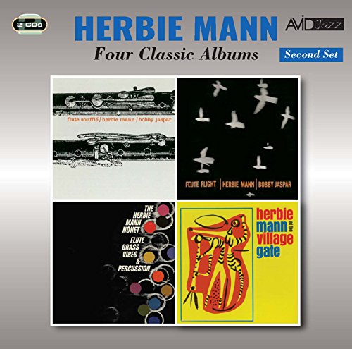 "CD cover with four album artworks by Herbie Mann on a gray background."