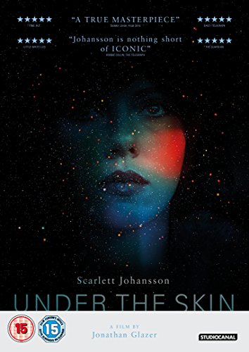 DVD cover for "Under The Skin" featuring Scarlett Johansson’s face.