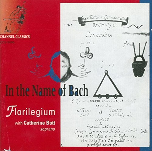 Red and white CD cover with handwritten manuscript and "In the Name of Bach" text.