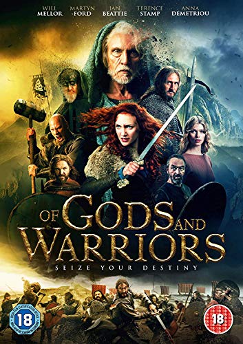 DVD cover for "Of Gods and Warriors" featuring warriors and a red-haired woman with a sword.